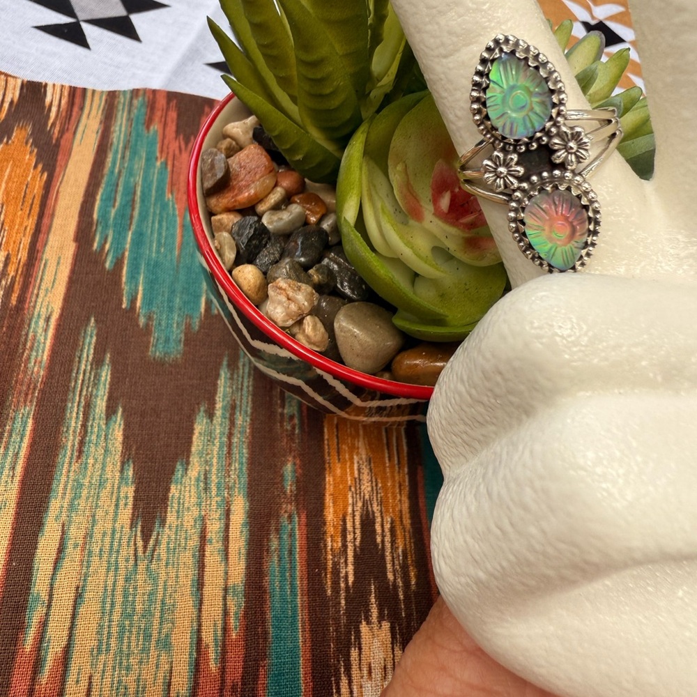 A3 Aurora Opal Ring in a double setting 
in a 92.5% Silver Setting